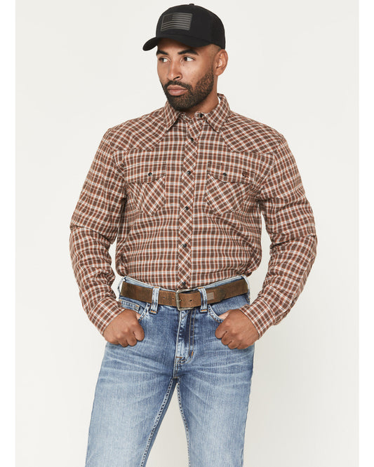 Men's FR Hondo Plaid Print Long Sleeve Snap Stretch Work Sh