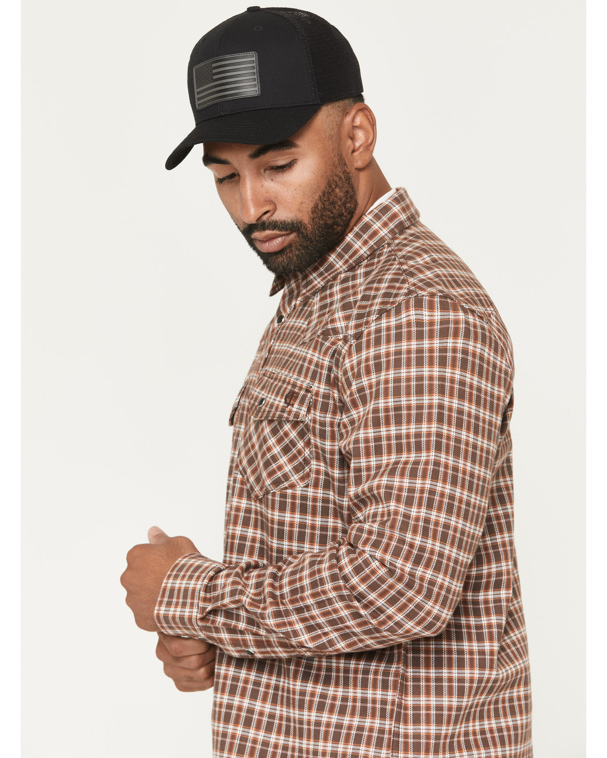 Men's FR Hondo Plaid Print Long Sleeve Snap Stretch Work Sh