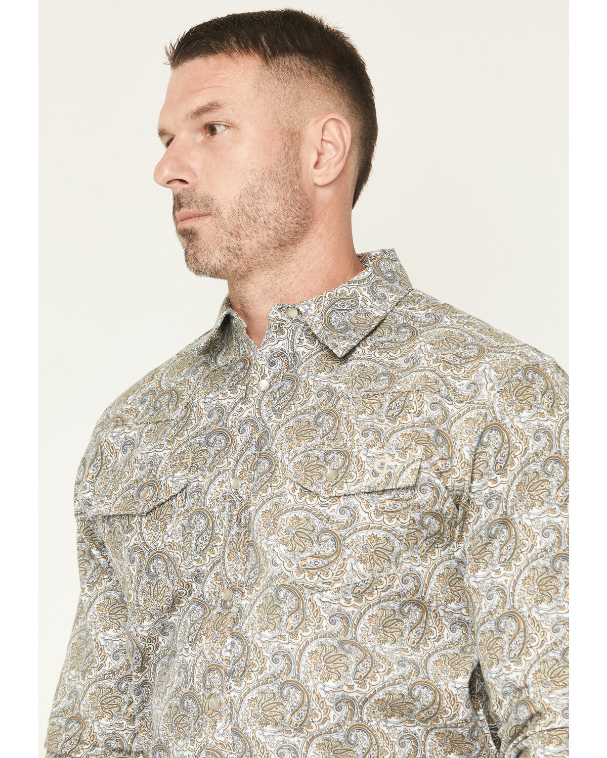 Men's FR Paisley Print Long Sleeve Snap Work Shirt