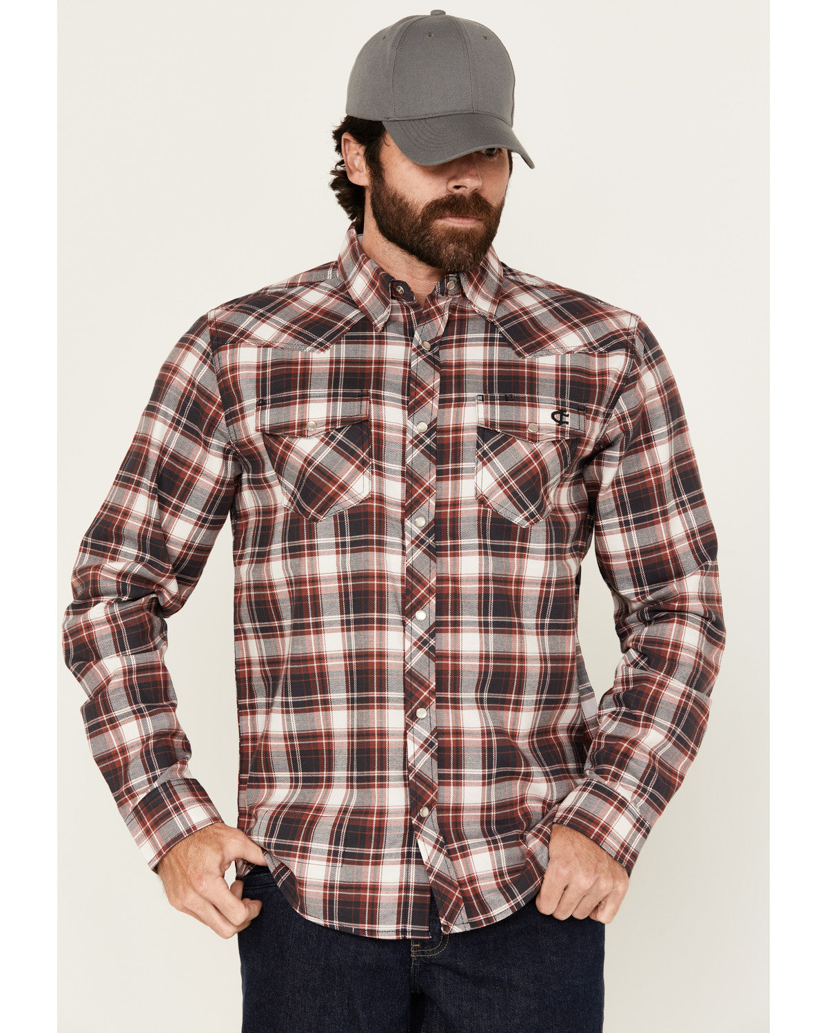 Men's FR Plaid Print Long Sleeve Snap Work Shirt