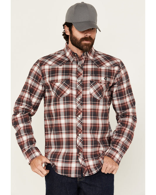Men's FR Plaid Print Long Sleeve Snap Work Shirt