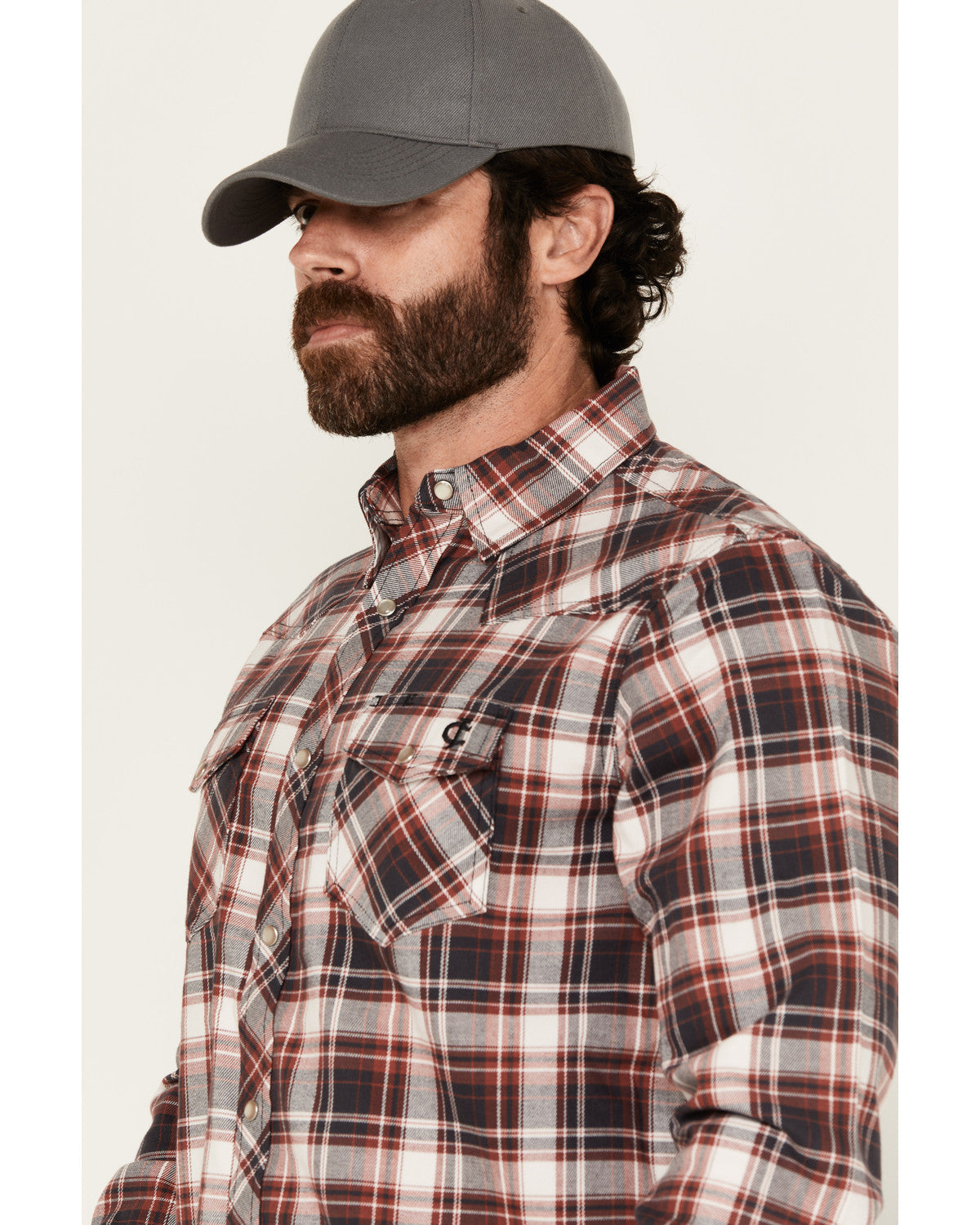 Men's FR Plaid Print Long Sleeve Snap Work Shirt