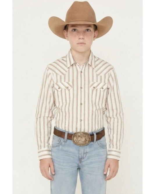 Boys' Trigger Striped Print Long Sleeve Snap Western Shirt