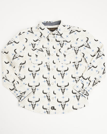 Toddler Boys' Prehistoric Bull Skull Print Long Sleeve Snap