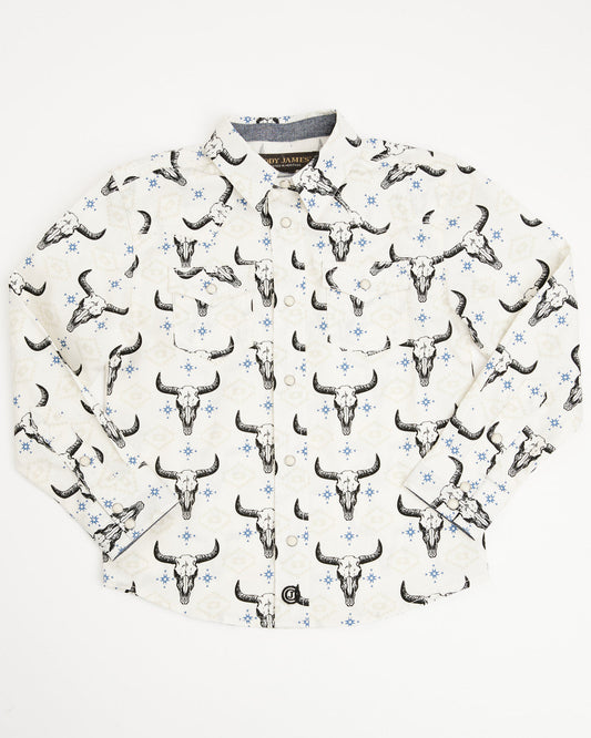 Toddler Boys' Prehistoric Bull Skull Print Long Sleeve Snap