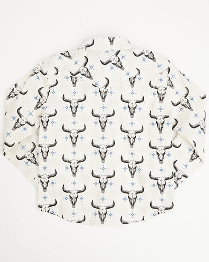 Toddler Boys' Prehistoric Bull Skull Print Long Sleeve Snap