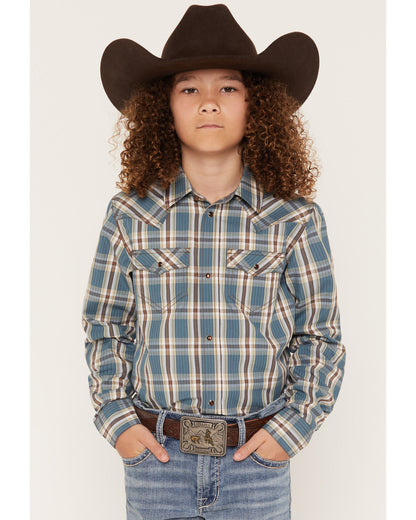 Boys' Niagra Falls Plaid Print Long Sleeve Snap Western Shi
