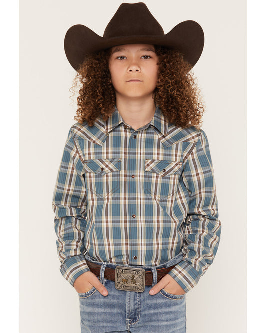 Boys' Niagra Falls Plaid Print Long Sleeve Snap Western Shi