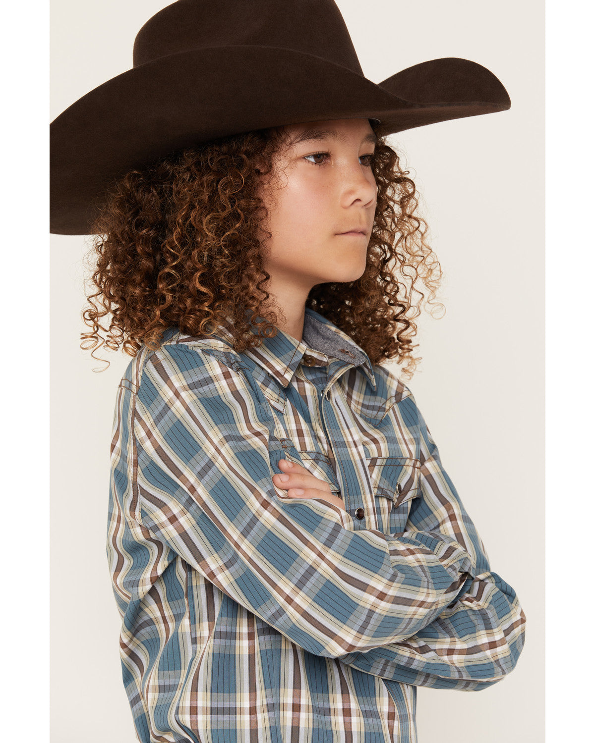 Boys' Niagra Falls Plaid Print Long Sleeve Snap Western Shi
