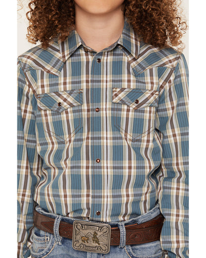 Boys' Niagra Falls Plaid Print Long Sleeve Snap Western Shi