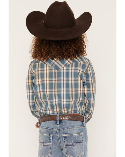 Boys' Niagra Falls Plaid Print Long Sleeve Snap Western Shi