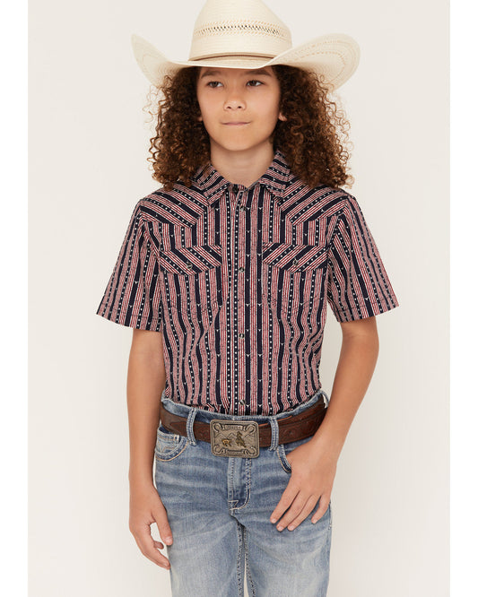 Boys' Steer Head Stars & Stripes Short Sleeve Snap Western