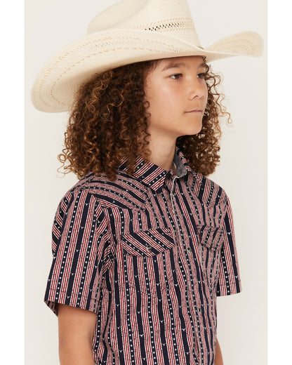 Boys' Steer Head Stars & Stripes Short Sleeve Snap Western