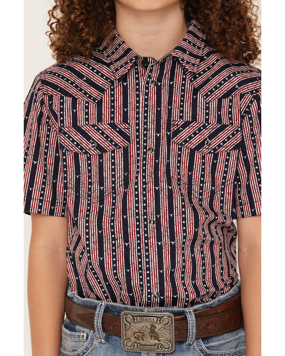 Boys' Steer Head Stars & Stripes Short Sleeve Snap Western
