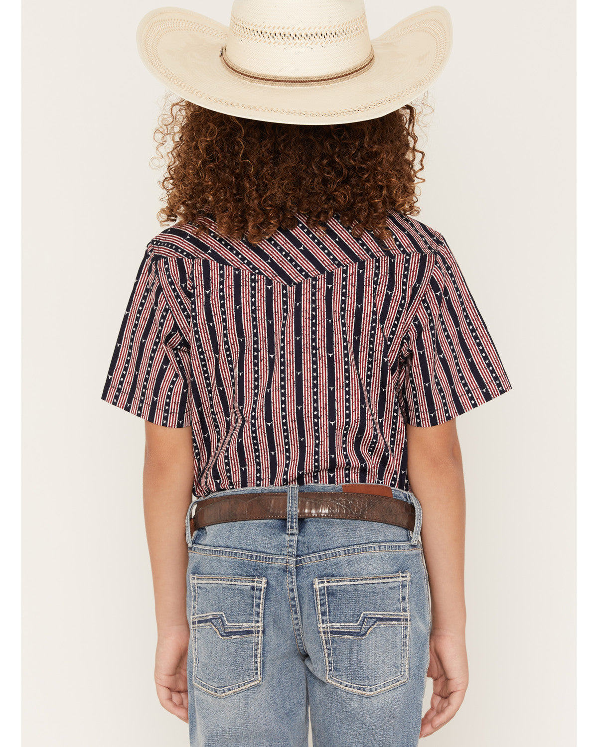 Boys' Steer Head Stars & Stripes Short Sleeve Snap Western