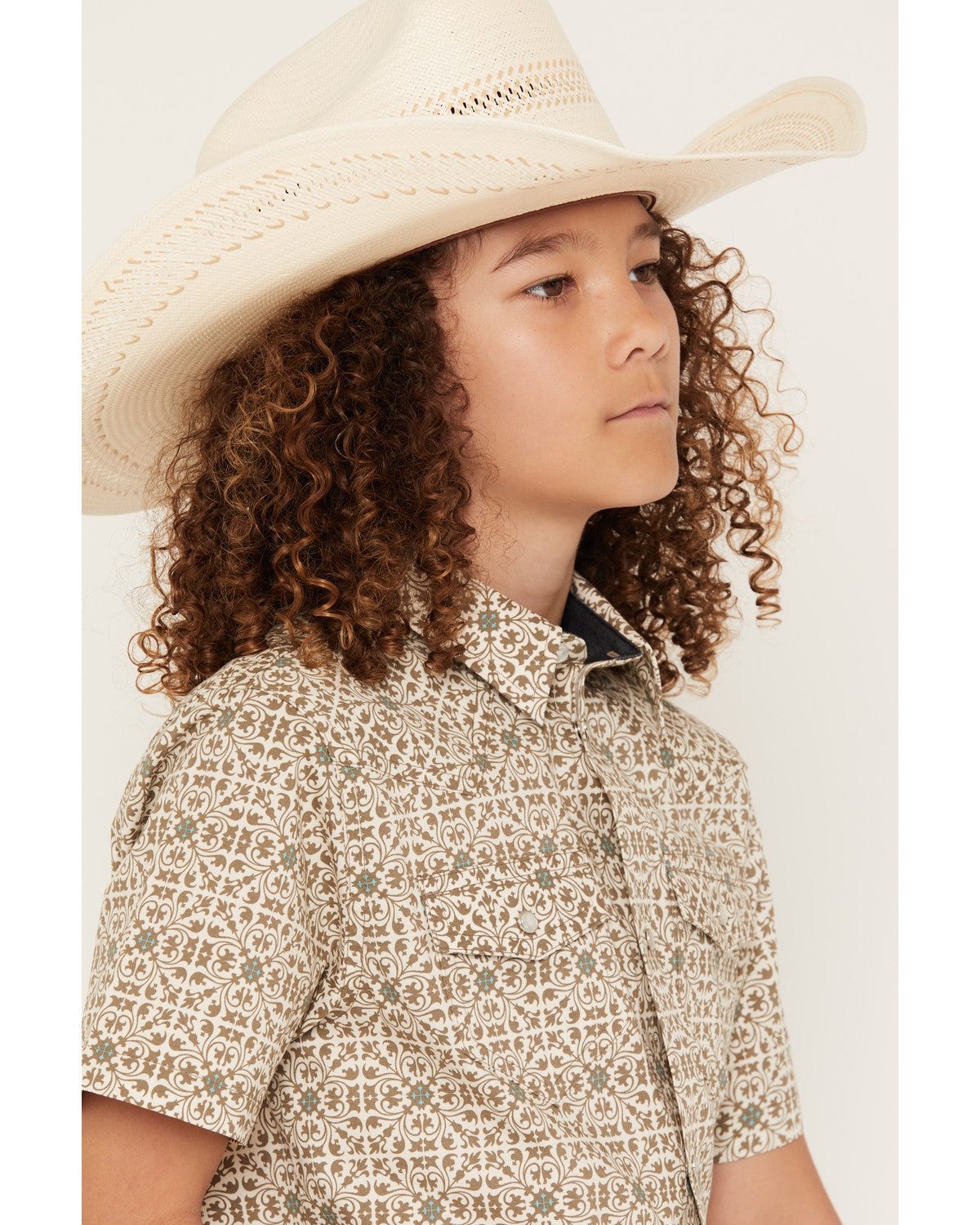 Boys' Mind Trap Geo Print Short Sleeve Pearl Snap Stretch W
