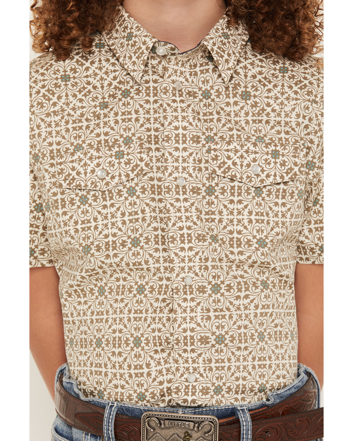 Boys' Mind Trap Geo Print Short Sleeve Pearl Snap Stretch W