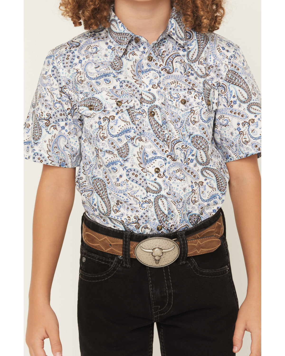 Boys' Ryder Paisley Print Short Sleeve Snap Western Shirt
