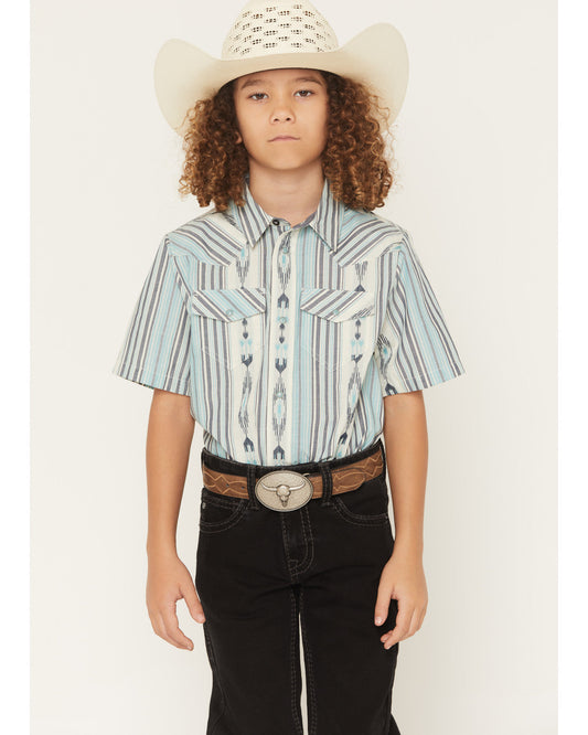 Boys' Heath Southwestern Striped Short Sleeve Snap Western