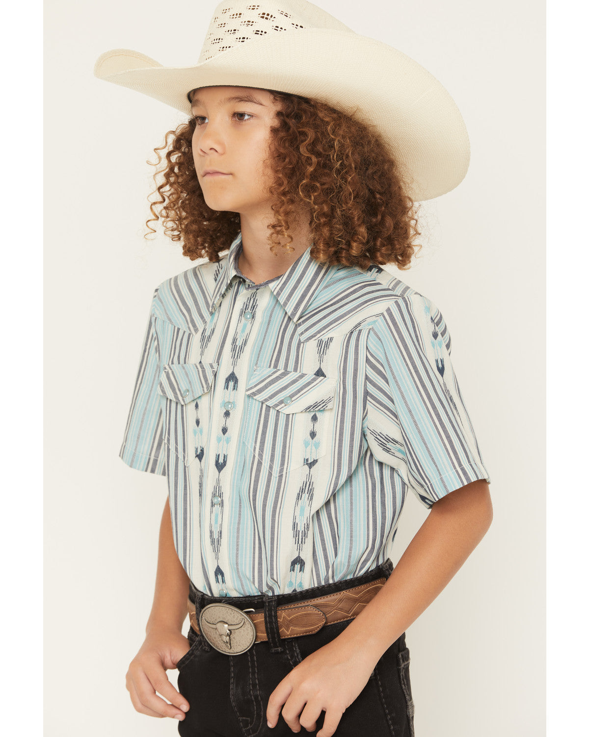 Boys' Heath Southwestern Striped Short Sleeve Snap Western