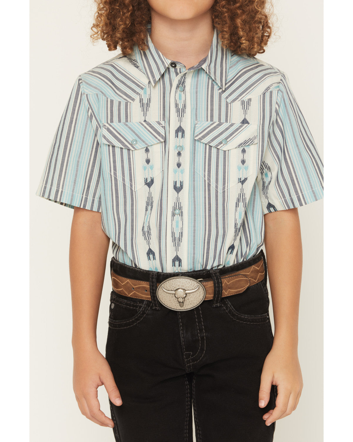 Boys' Heath Southwestern Striped Short Sleeve Snap Western
