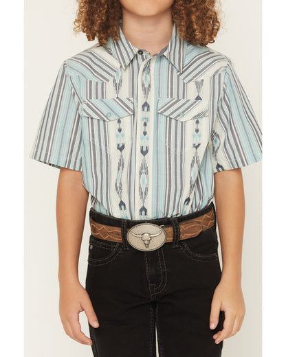 Boys' Heath Southwestern Striped Short Sleeve Snap Western