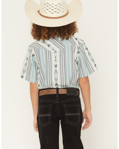 Boys' Heath Southwestern Striped Short Sleeve Snap Western