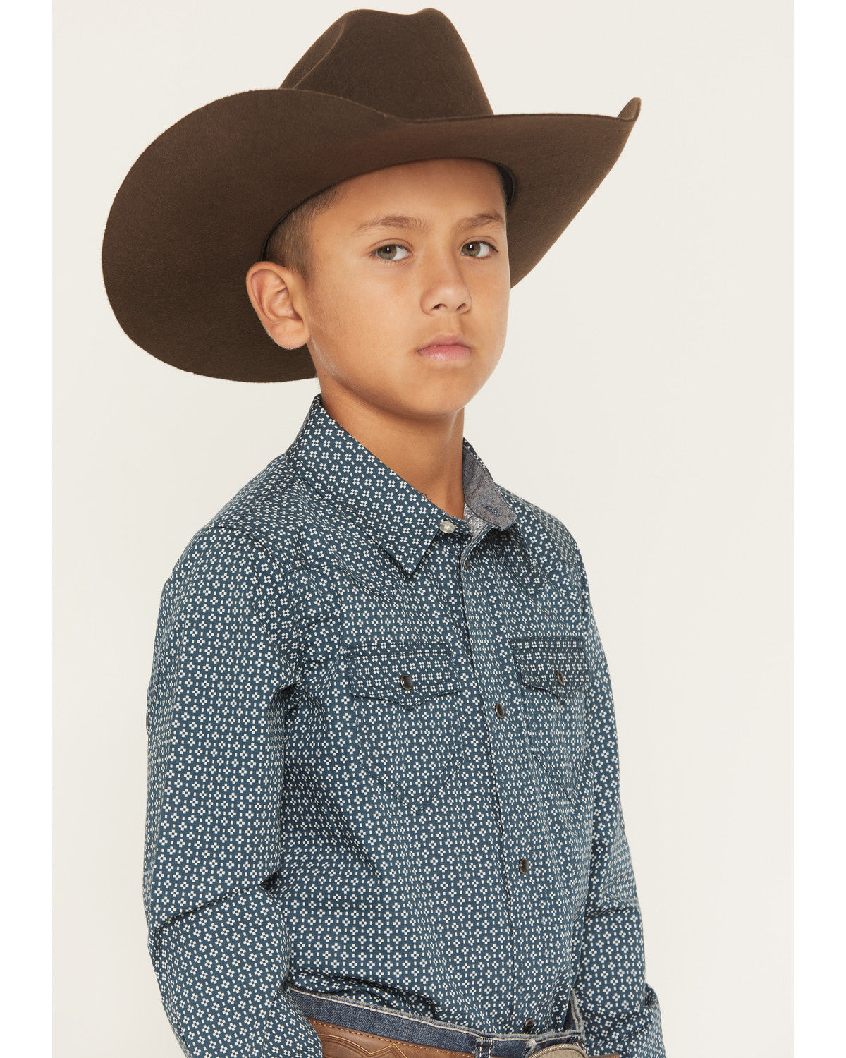 Boys' Bourbon Geo Print Long Sleeve Pearl Snap Western Shir
