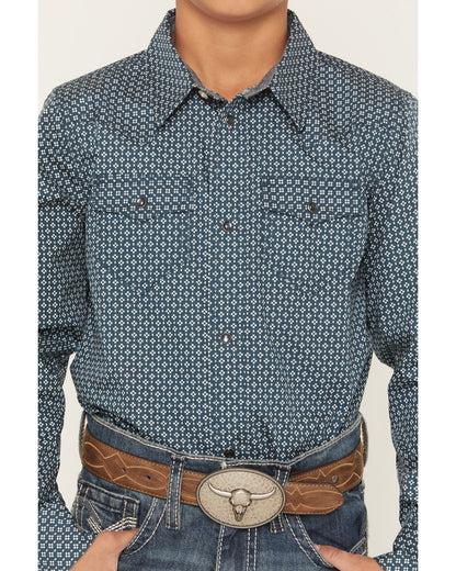 Boys' Bourbon Geo Print Long Sleeve Pearl Snap Western Shir