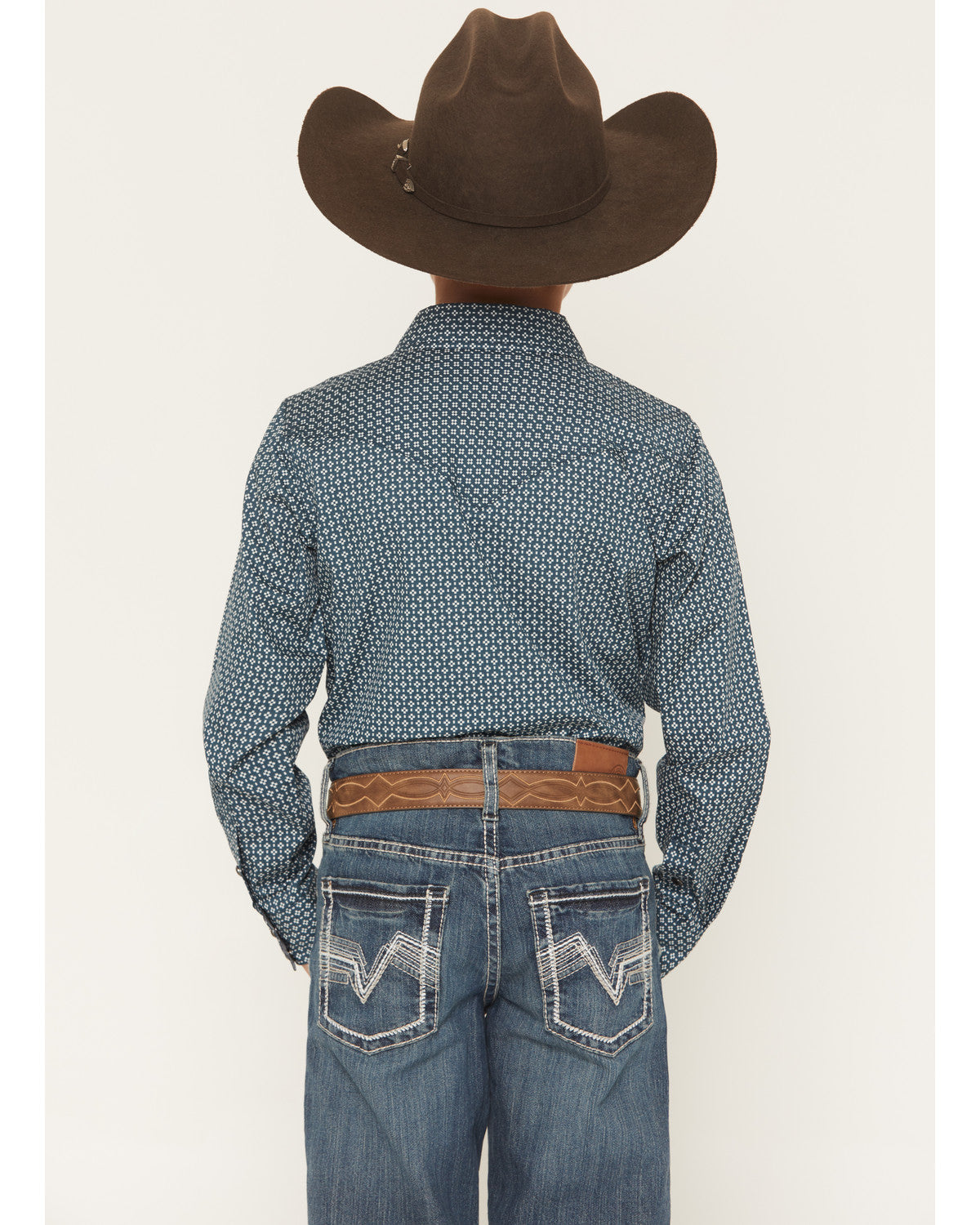 Boys' Bourbon Geo Print Long Sleeve Pearl Snap Western Shir