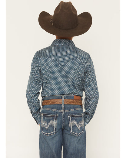 Boys' Bourbon Geo Print Long Sleeve Pearl Snap Western Shir