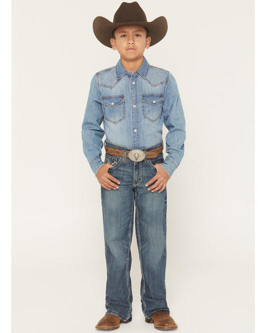 Little Boys' Grullo Medium Wash Relaxed Bootcut Comfort Str