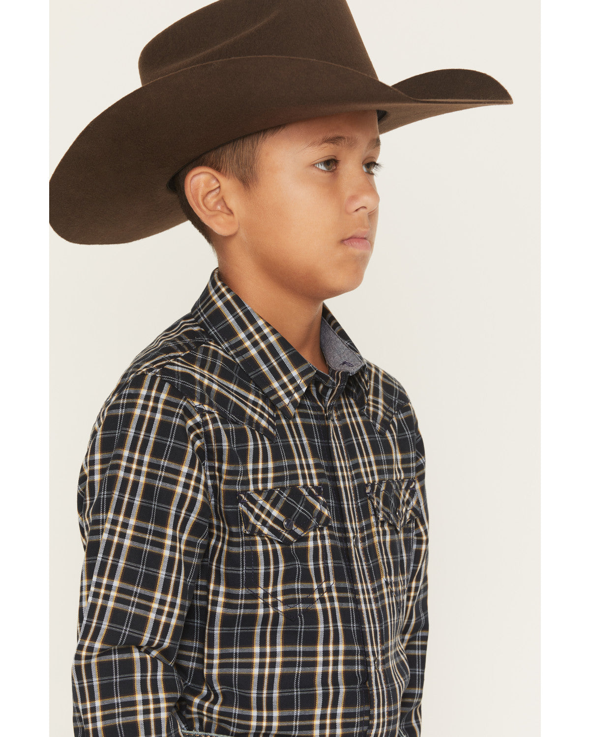 Boys' Warriors Way Plaid Print Long Sleeve Snap Western Shi