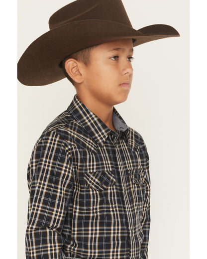 Boys' Warriors Way Plaid Print Long Sleeve Snap Western Shi
