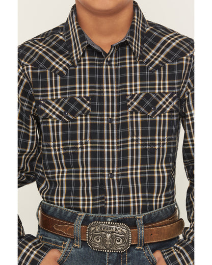 Boys' Warriors Way Plaid Print Long Sleeve Snap Western Shi