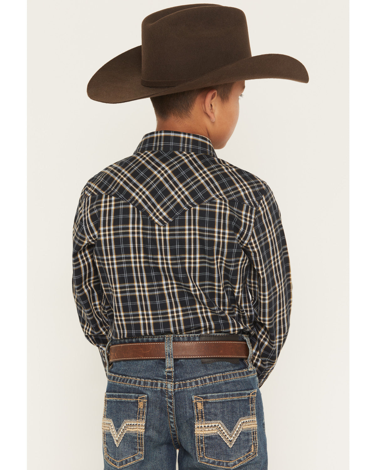Boys' Warriors Way Plaid Print Long Sleeve Snap Western Shi