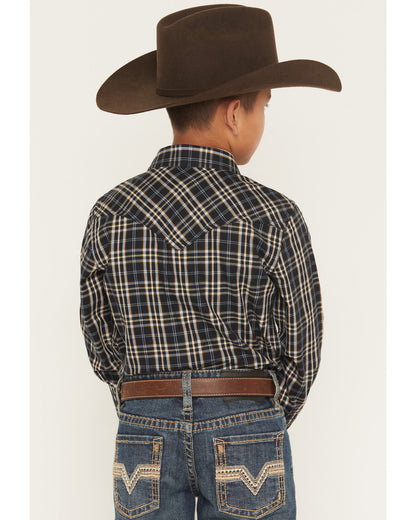 Boys' Warriors Way Plaid Print Long Sleeve Snap Western Shi