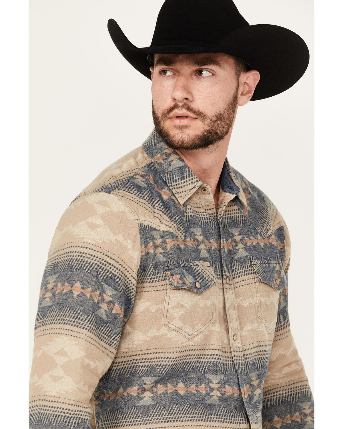 Men's Arrow Bear Southwestern Print Long Sleeve Snap Wester