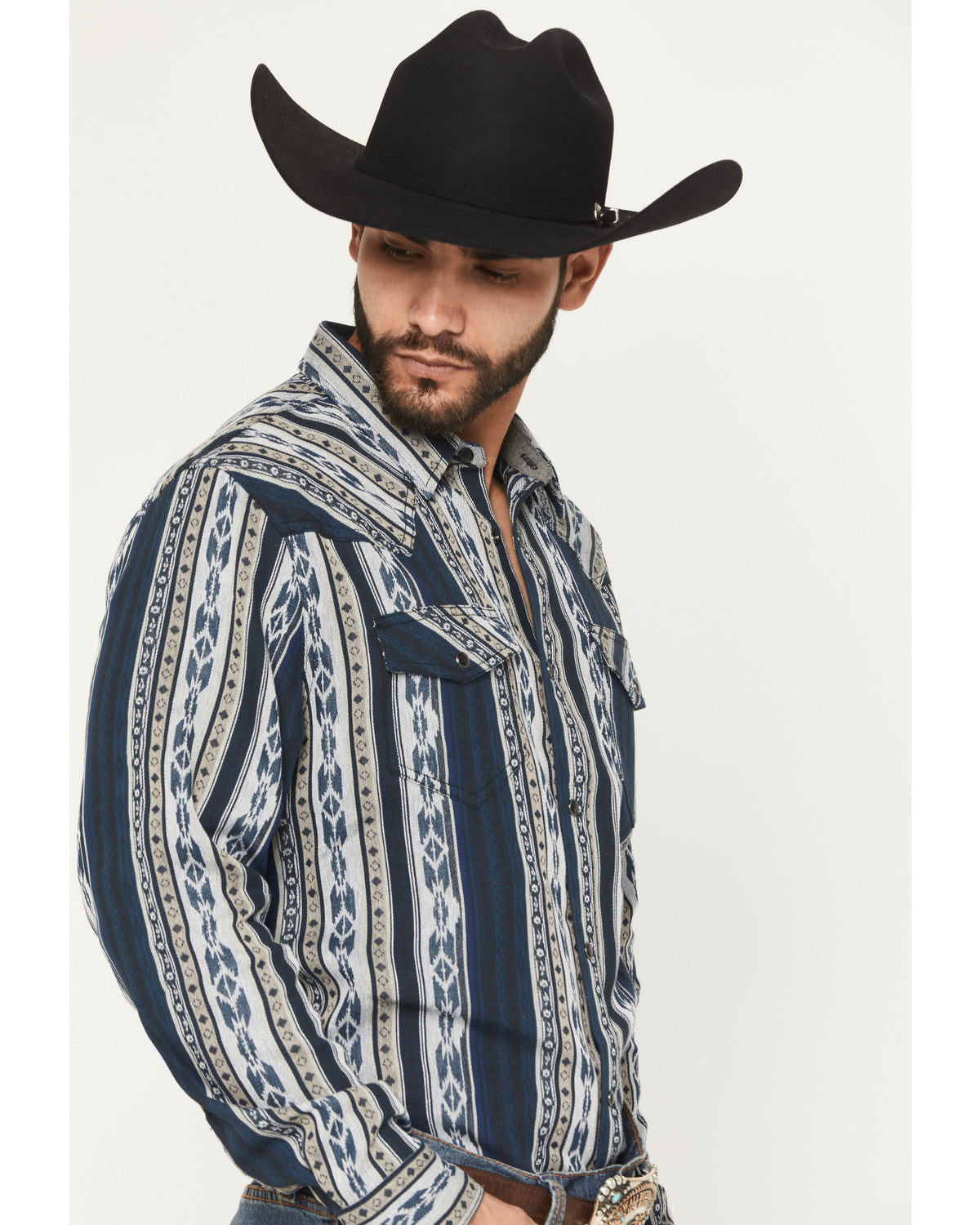 Men's Ford Southwestern Stripe Print Long Sleeve Snap Weste