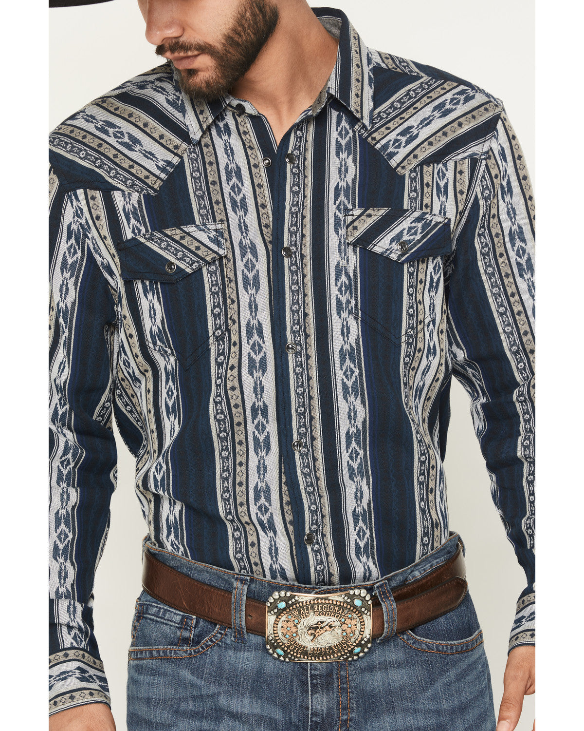 Men's Ford Southwestern Stripe Print Long Sleeve Snap Weste