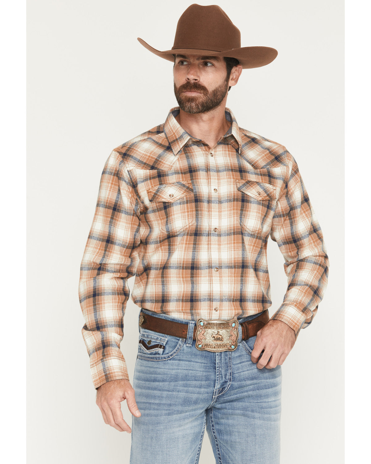 Men's Bravo Plaid Print Long Sleeve Snap Flannel Shirt