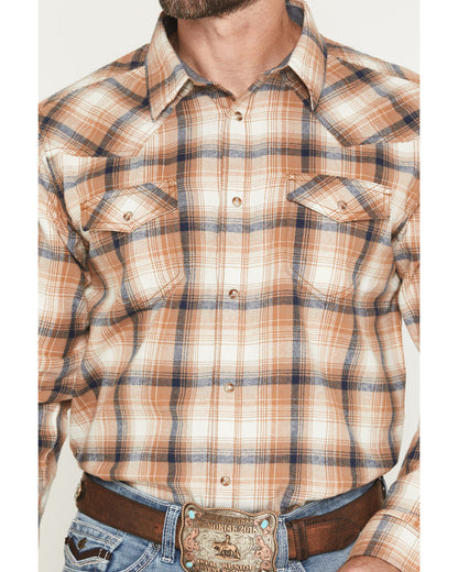 Men's Bravo Plaid Print Long Sleeve Snap Flannel Shirt
