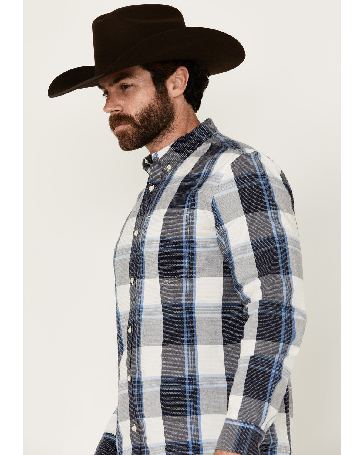 Men's Gallop Plaid Print Long Sleeve Button-Down Stretch We