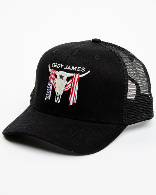 Men's Embroidered Steer Head American Flag Ball Cap