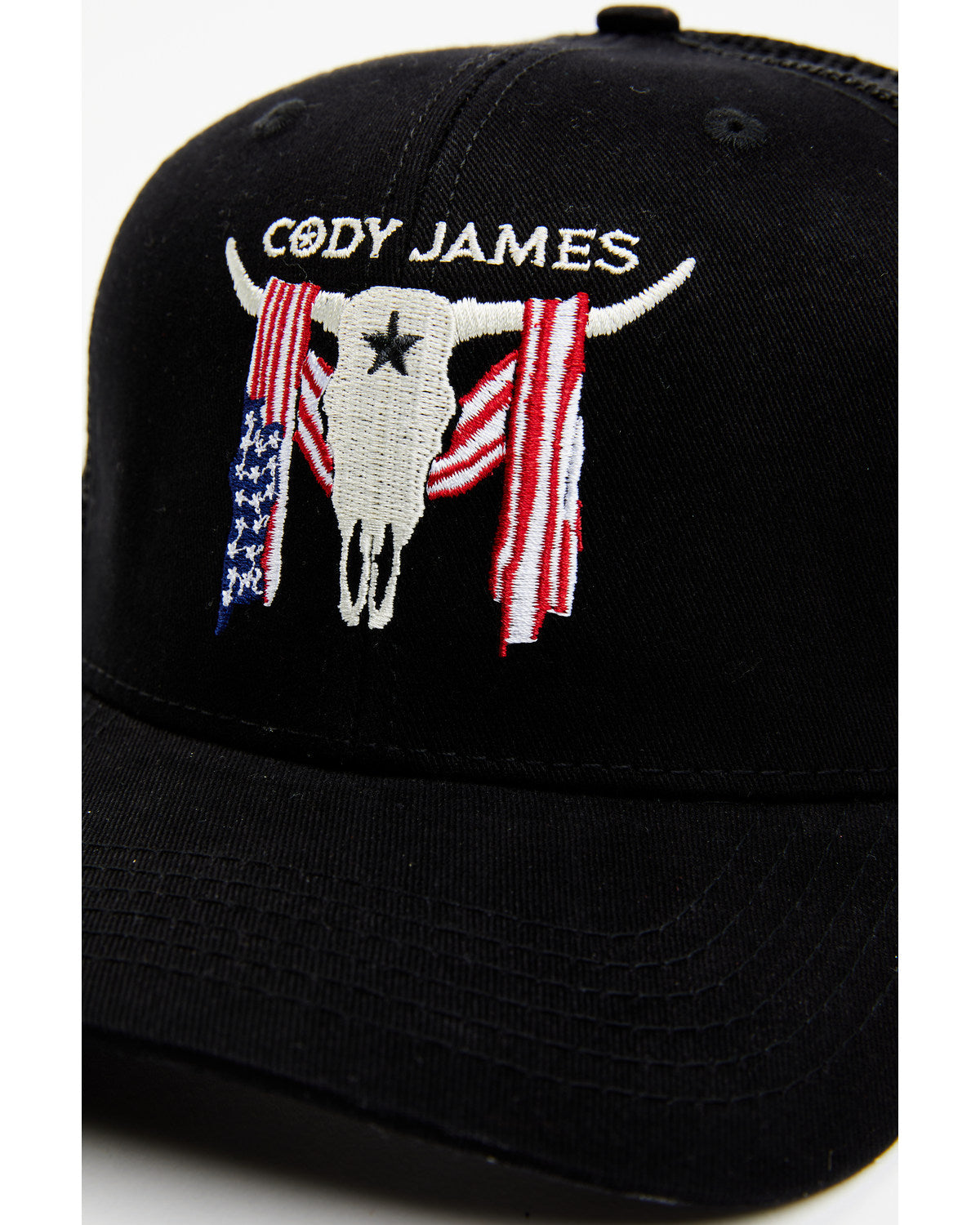 Men's Embroidered Steer Head American Flag Ball Cap