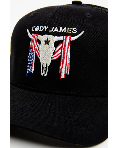 Men's Embroidered Steer Head American Flag Ball Cap