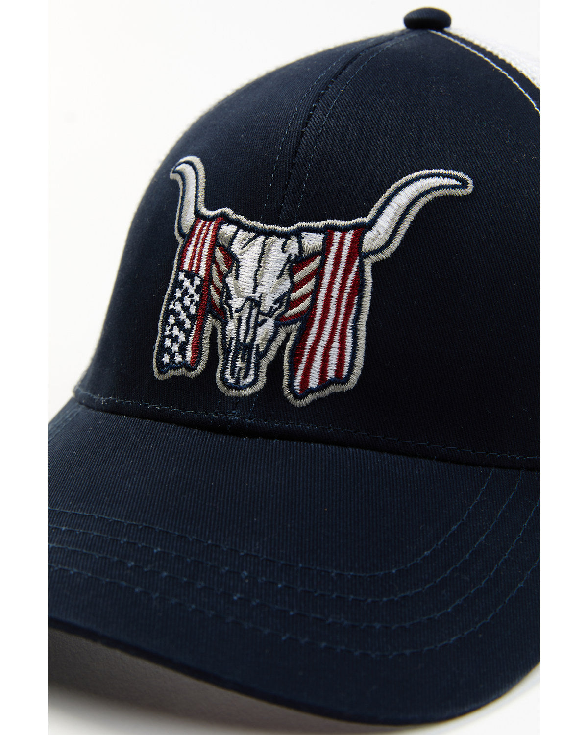 Men's Long Horn Skull Flag Embroidered Ball Cap
