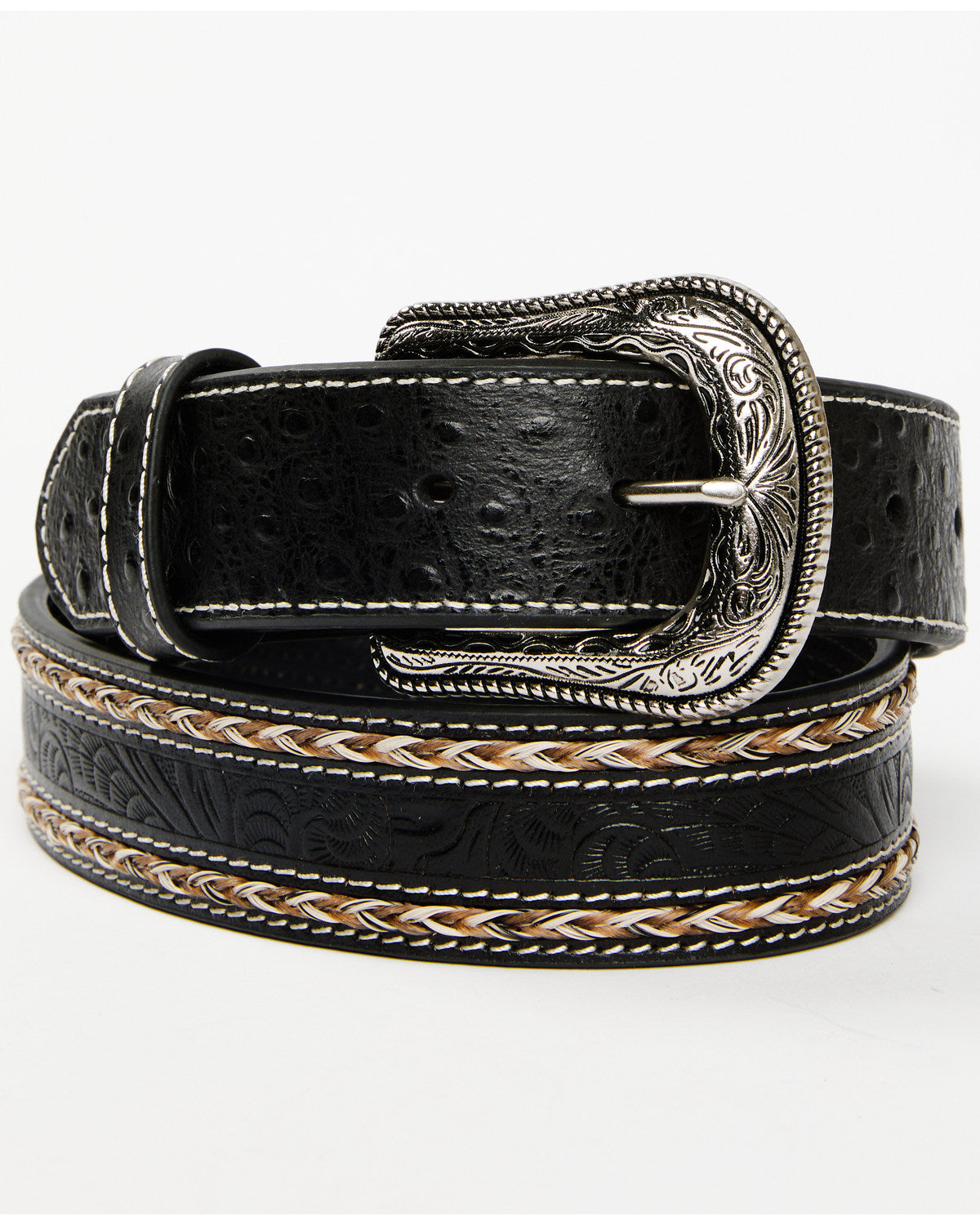 Men's Horsehair with Floral Tooled Inlay Belt