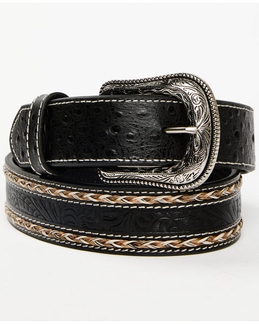 Men's Horsehair with Floral Tooled Inlay Belt