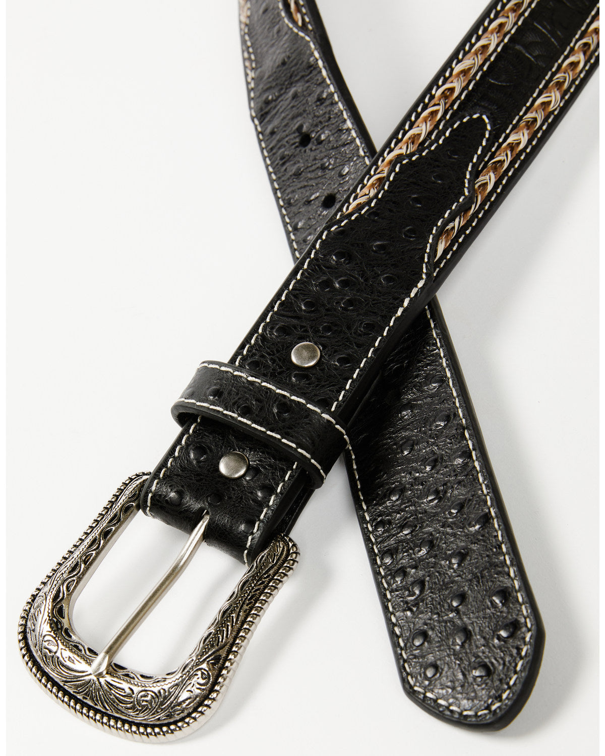 Men's Horsehair with Floral Tooled Inlay Belt